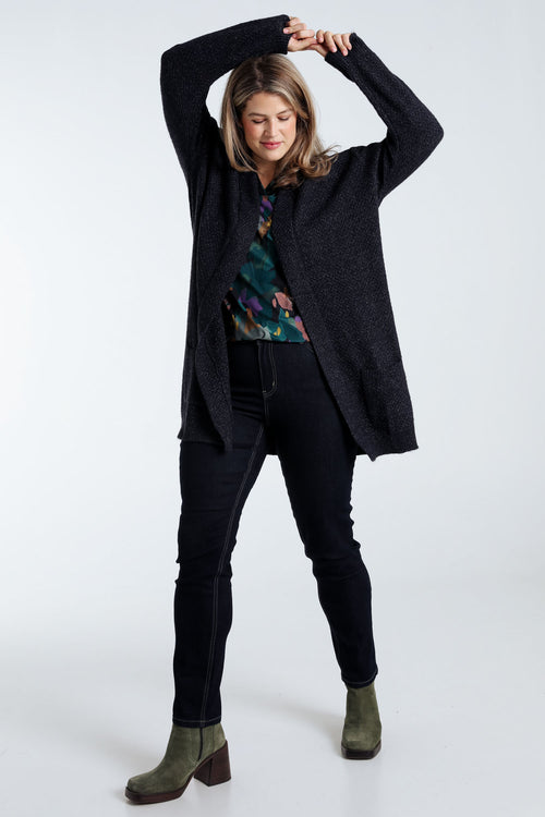 Lange, effen cardigan met sjaalkraag en decoratieve knopen-Paprika-8