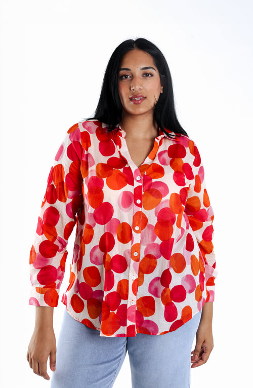 Blouse van katoen met ronde print-Paprika-1