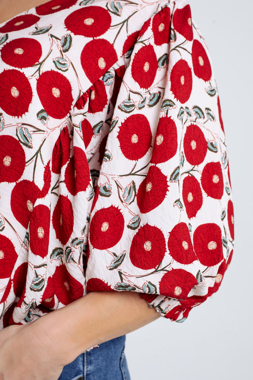 Boîteblouse met bloemenprint-Paprika-6