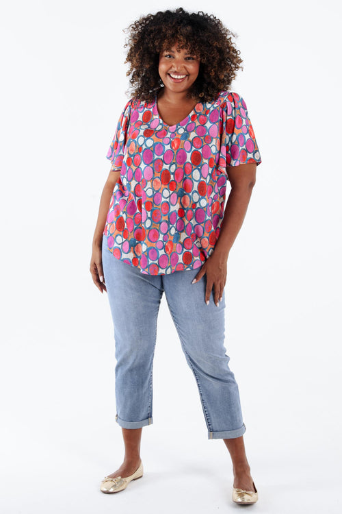Blouse van viscose met ronde print-Paprika-9