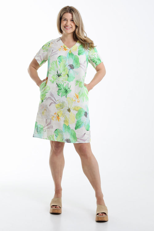 Linnen jurk met bloemenprint-Paprika-8