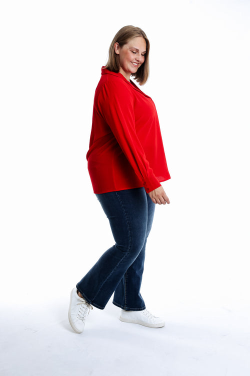 Effen blouse met reverskraag-Paprika-6