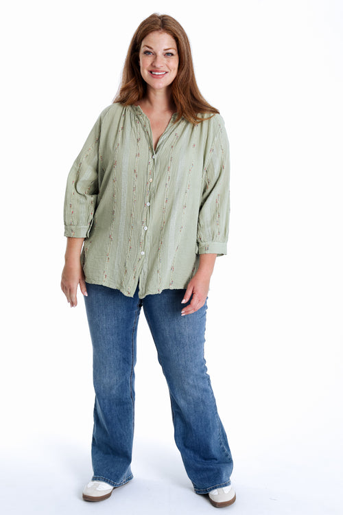 Effen katoenen blouse met multicolore details-Paprika-7