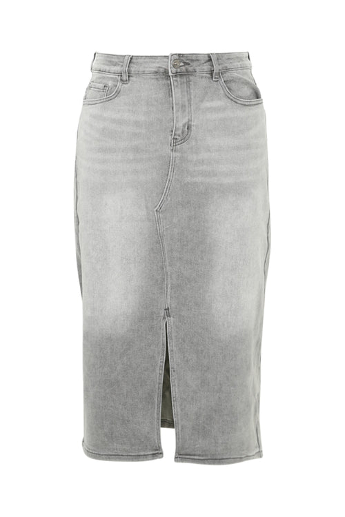 Halflange, effen rok met split vooraan en 5 zakken-Paprika-10