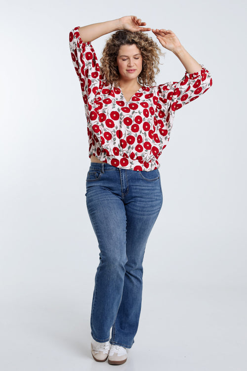 Boîteblouse met bloemenprint-Paprika-7