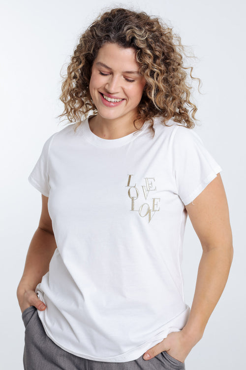 Katoenen T-shirt met Love borduursel-Paprika-1