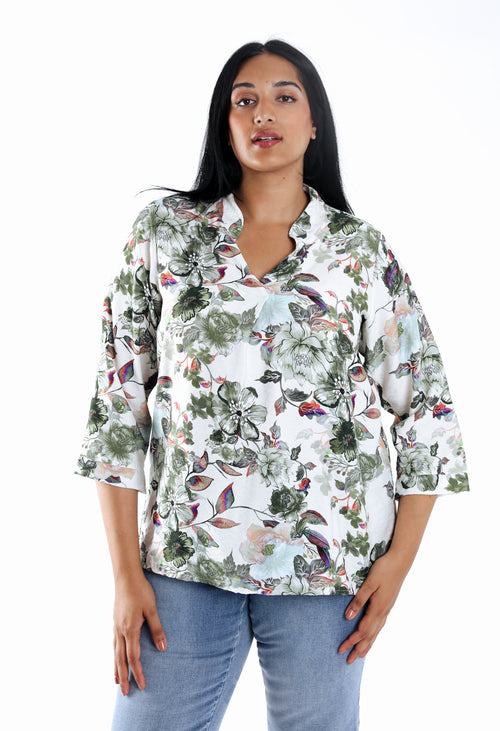 Blouse van bedrukt viscose met bloemenprint-Paprika-1