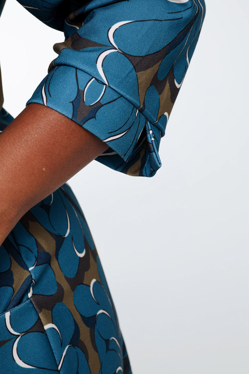 Korte, rechte jurk met geplaatste etnische print-Paprika-5