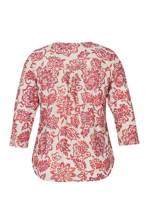  Geborduurd T-shirt met bloemenprint-Paprika-11