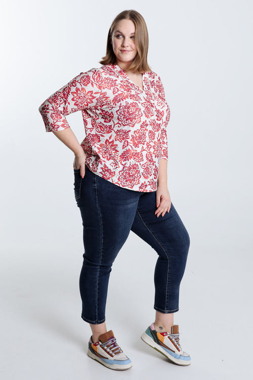  Geborduurd T-shirt met bloemenprint-Paprika-8