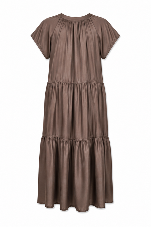 Robe longue unie à volants-Paprika-2