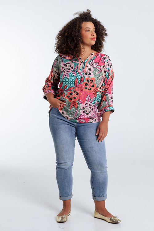 Bloes van viscose met bloemenprint-Paprika-7