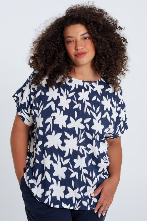 Bloes van bicolore bloemenprint viscose-Paprika-1