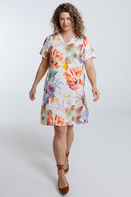 Linnen jurk met bloemenprint-Paprika-8