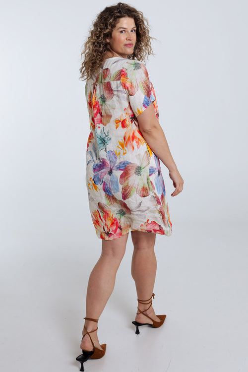Linnen jurk met bloemenprint-Paprika-2