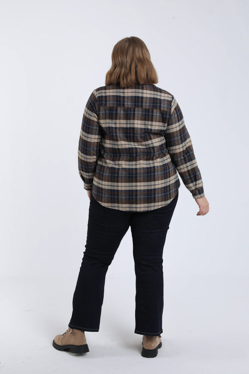 Chemiser à carreaux avec col velours-Paprika-3