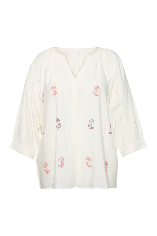 Blouse en coton et viscose unie avec fleurs perlées-Paprika-1