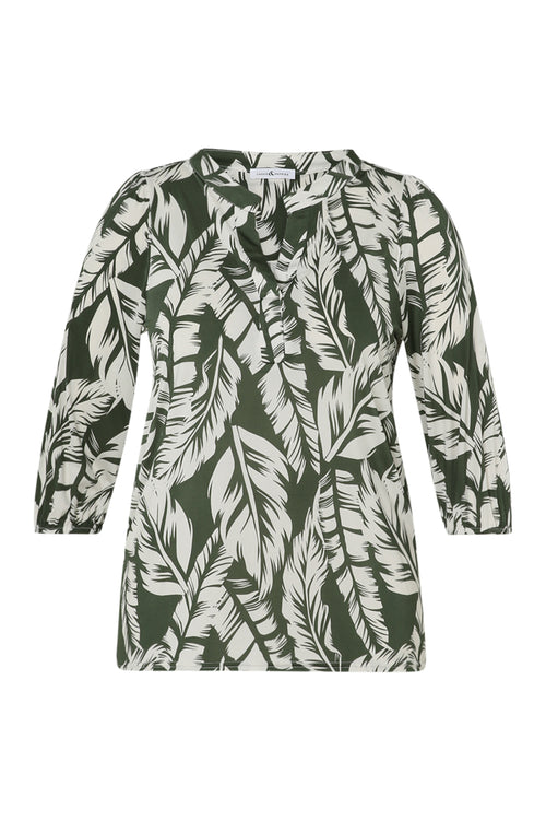  T-shirt met bladprint-Paprika-10