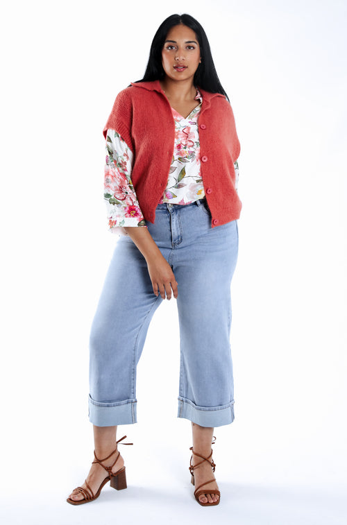 Effen korte cardigan-Paprika-6