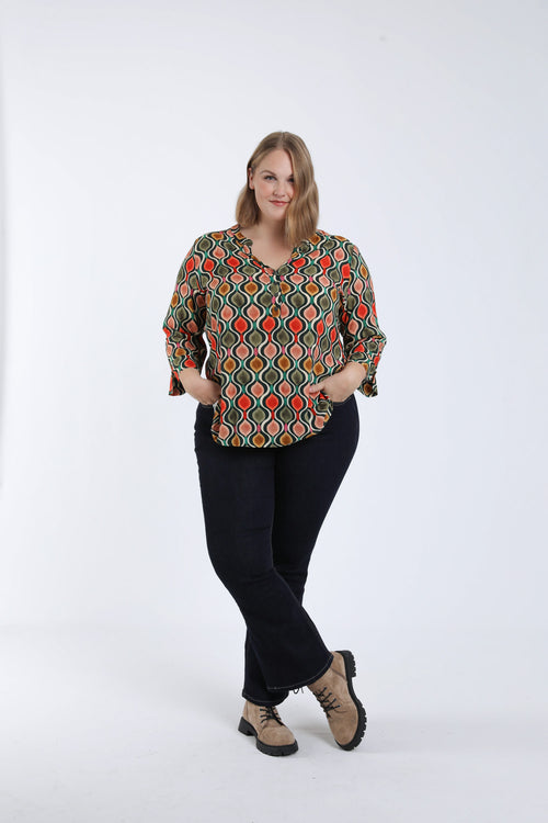 Blouse en viscose imprimé graphique-Paprika-6