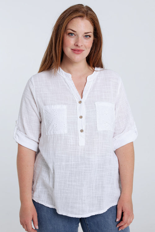 Blouse van effen katoen gaas-Paprika-1