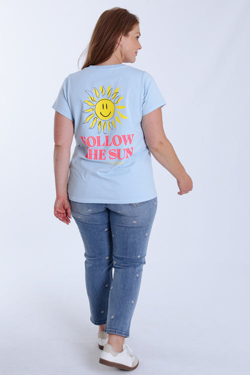 T-shirt en coton uni avec imprimé soleil-Paprika-3