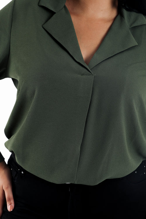 Blouse col revers unie-Paprika-4