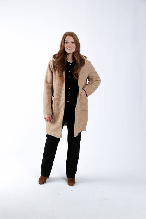 Manteau en laine uni avec capuche-Paprika-10