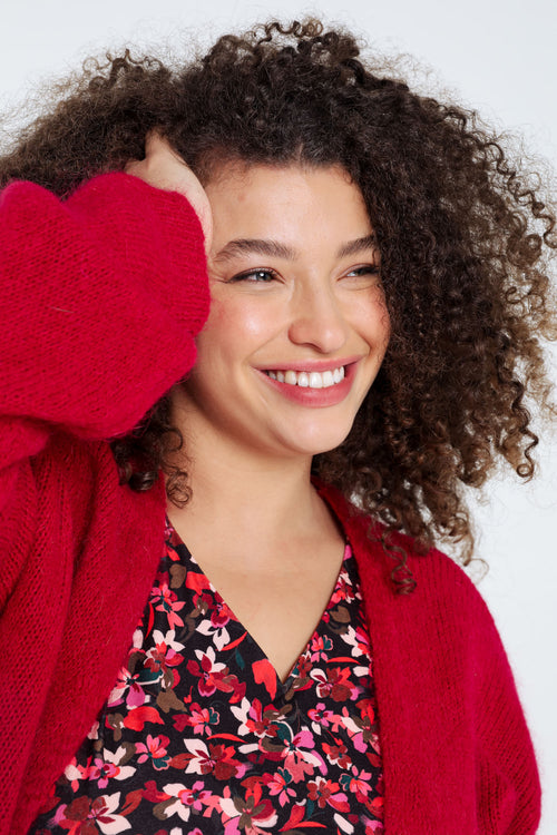 Effen, open cardigan in zacht mohair-Paprika-4