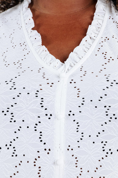 Effen kanten T-shirt met ruffles-Paprika-6