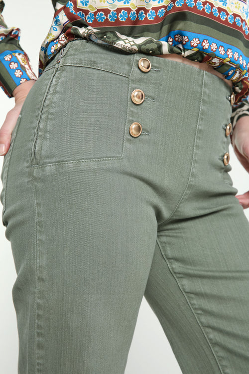 Effen palazzo broek met 6 gouden knopen vooraan-Paprika-4