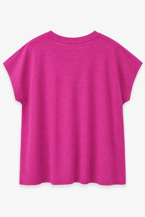 T-shirt van effen textuurkatoen met geborduurd hart-Paprika-2