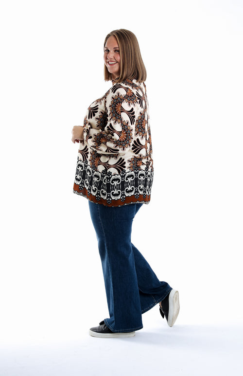 Blouse en viscose imprimé graphique-Paprika-2