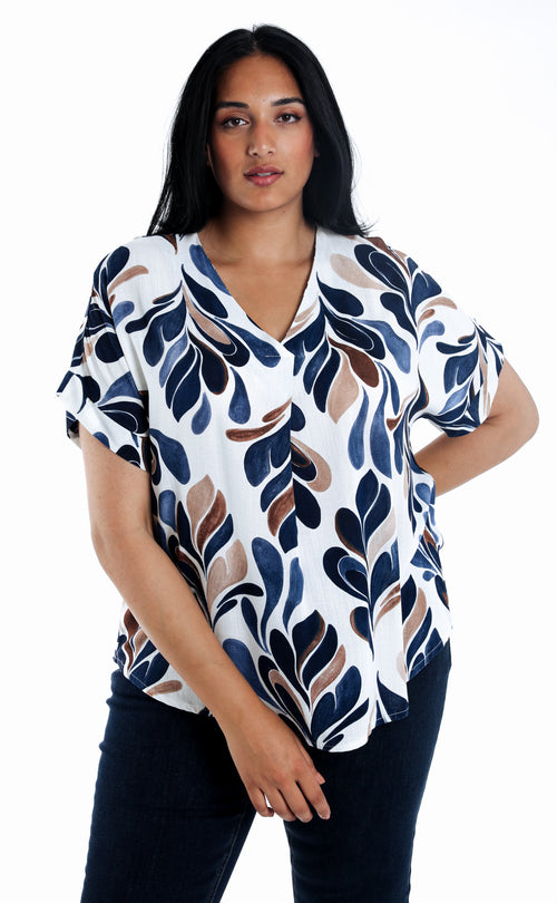Blouse en viscose imprimé feuilles-Paprika-1