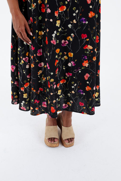Lange jurk van viscose met dunne bandjes en een bloemenprint-Paprika-6