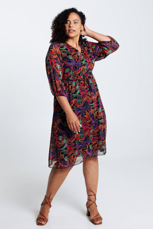 Halflange jurk in voile met print-Paprika-9