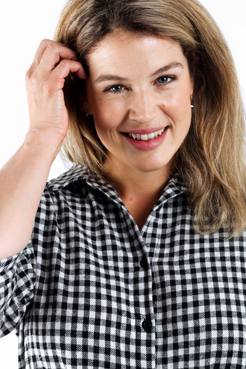 Lange jurk met vichyprint-Paprika-6