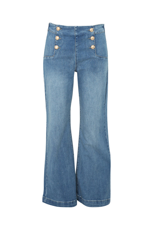 Effen palazzo broek met 6 gouden knopen vooraan-Paprika-8