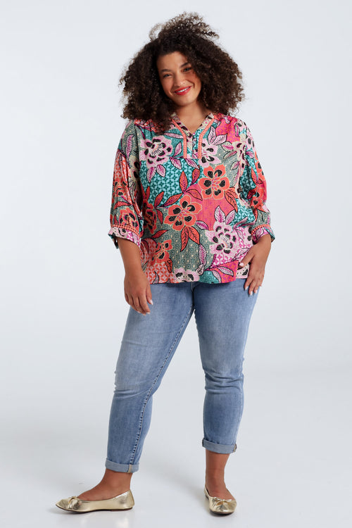 Bloes van viscose met bloemenprint-Paprika-9