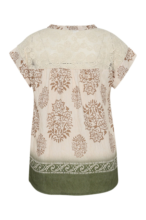 Blouse en viscose imprimé cachemire avec dos filet-Paprika-11