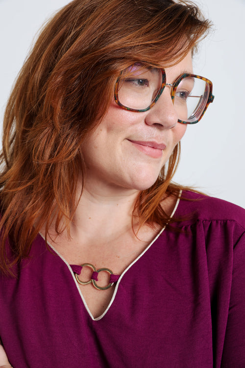 Effen T-shirt met lurex en juweel-Paprika-6