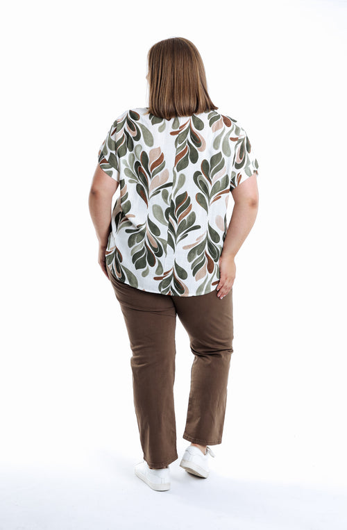 Blouse van viscose met bladprint-Paprika-2