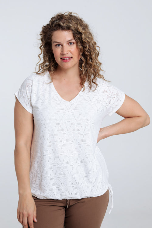 Effen kanten T-shirt met bloemmotief-Paprika-1