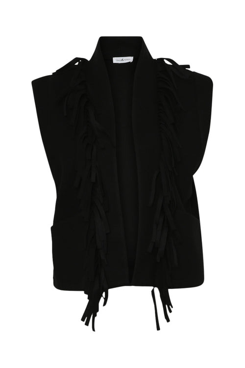 Gilet sans manches uni à franges-Paprika-8
