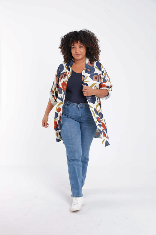 Lange blouse van viscose met klaproosprint-Paprika-9