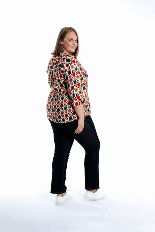 Blouse van bedrukt viscose met grafisch dessin-Paprika-2