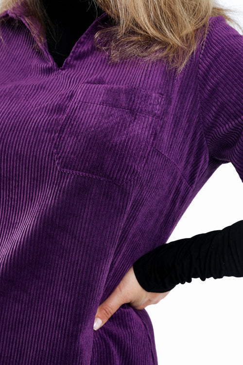 Effen ribfluwelen jurk-Paprika-5