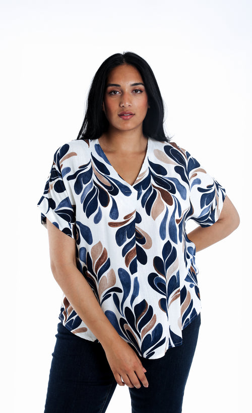 Blouse van viscose met bladprint-Paprika-1