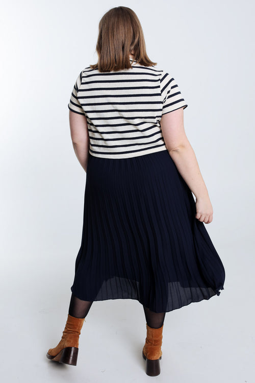 2-in-1-jurk met marinestreep en plissérok-Paprika-2