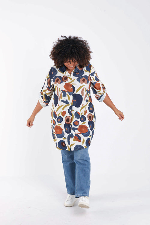 Lange blouse van viscose met klaproosprint-Paprika-7